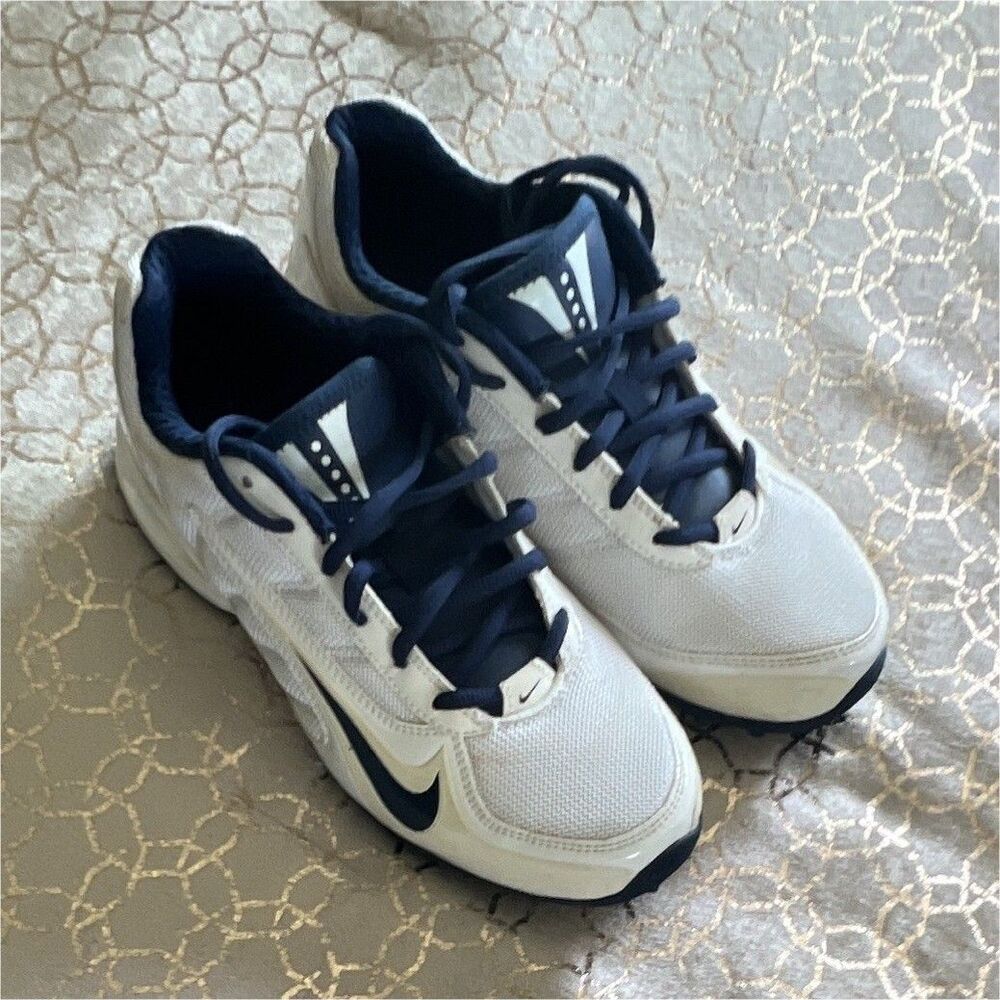 Nike Lace-Up Baseball Shoes Cleated Rubber Outsole White/Blue